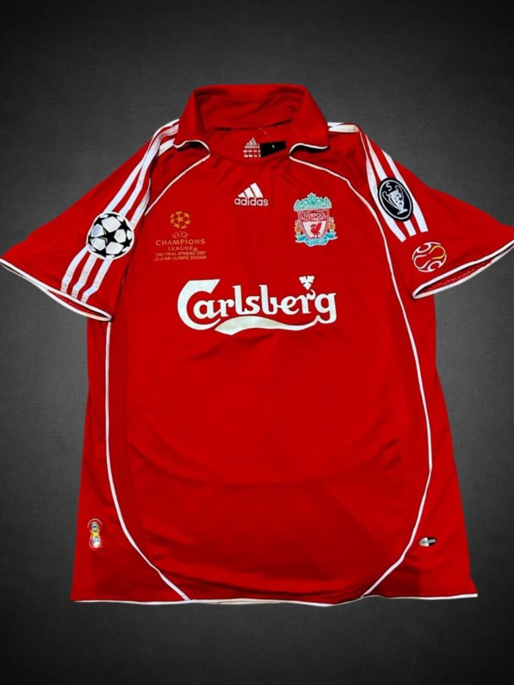 07/08 retro liverpool UCL final home kit. Steven Gerrard soccer football jersey.